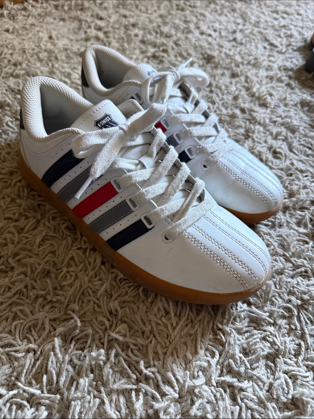 White Sneakers with Navy & Red Stripes - Picture 5 of 7